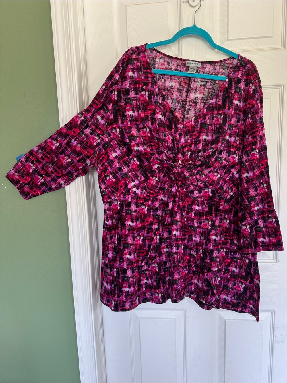 Catherines Fuchsia Black Multi Knot-Front Tunic Blouse 3/4 length sleeve